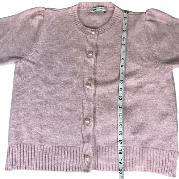 ZARA Baby Pink Bubble-Sleeve Pearl Button Knit Cardigan – Size Medium - Picture 5 of 10